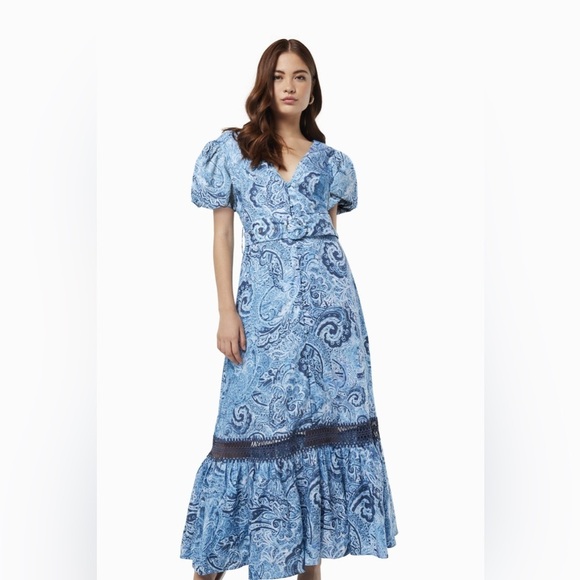 Elliatt Nixi Linen Midi Dress in Blue Multi Floral Print Small Vacation Casual - Picture 4 of 6